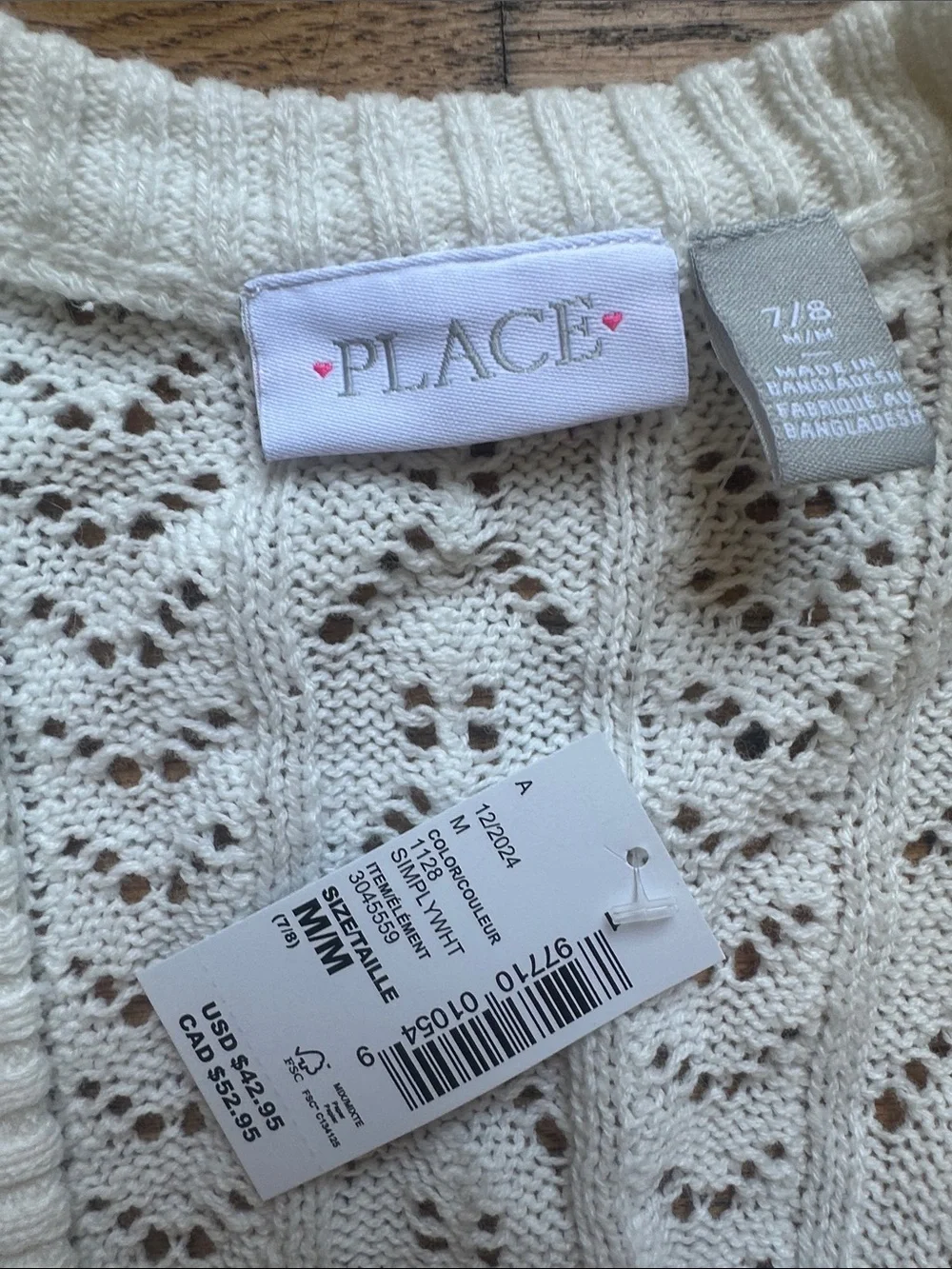 The Children's Place Ivory Open-Front Eyelet Knit Cardigan